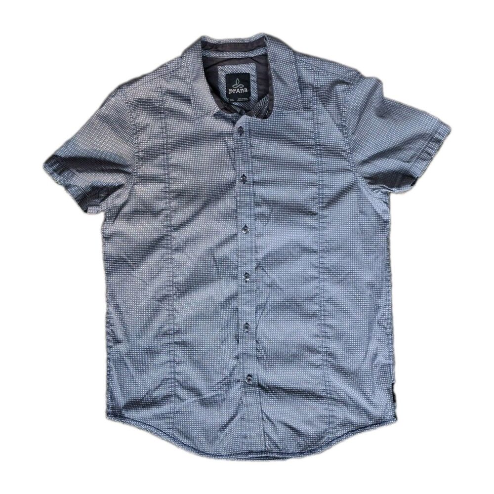 prAna Lukas Blue Gingham Short Sleeve Button Up Shirt Men's Small Gorpcore Coast